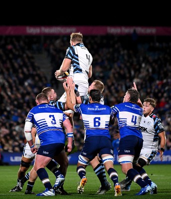 101026 - Leinster v Cardiff Rugby - United Rugby Championship - Josh McNally of Cardiff catches a lineout