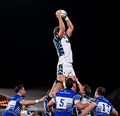 101026 - Leinster v Cardiff Rugby - United Rugby Championship - Teddy Williams of Cardiff catches a lineout