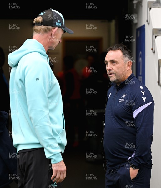 130925 - Leinster v Cardiff Rugby - Preseason Friendly - Leinster head coach Leo Cullen, left, and Cardiff head coach Matt Sherratt