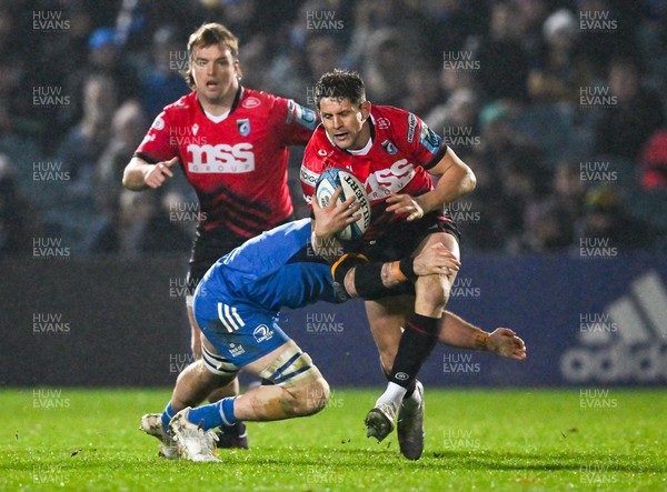 280123 - Leinster v Cardiff Rugby - United Rugby Championship - Lloyd Williams of Cardiff is tackled by Will Connors of Leinster