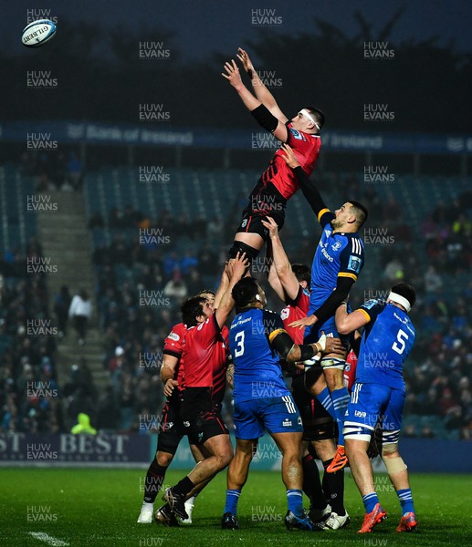 280123 - Leinster v Cardiff Rugby - United Rugby Championship - Seb Davies of Cardiff goes up for the lineout