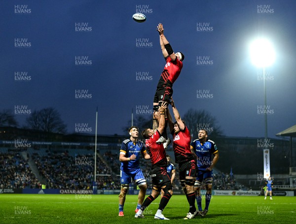 280123 - Leinster v Cardiff Rugby - United Rugby Championship - Seb Davies of Cardiff takes possession in a lineout
