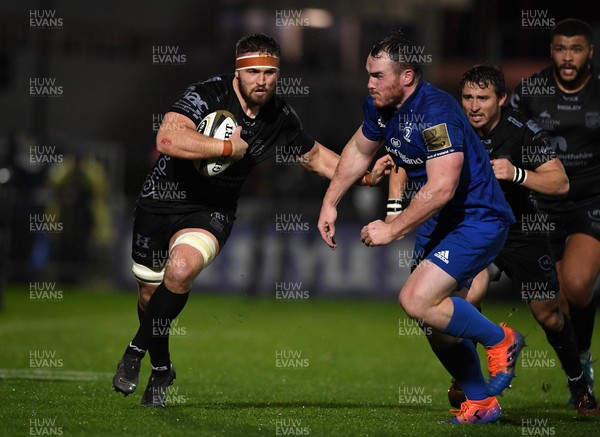 011119 - Leinster v Dragons - Guinness PRO14 -  Harri Keddie of Dragons is tackled by Ronan Kelleher of Leinster 