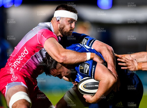 021020 - Leinster v Dragons - Guinness PRO14 - Ronan Kelleher of Leinster is tackled by Harrison Keddie of Dragons