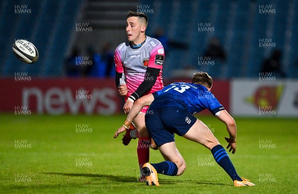 021020 - Leinster v Dragons - Guinness PRO14 - Sam Davies of Dragons is tackled by Garry Ringrose of Leinster