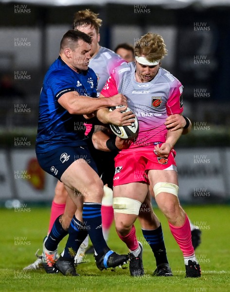 021020 - Leinster v Dragons - Guinness PRO14 - Aaron Wainright of Dragons is tackled by Cian Healy of Leinster