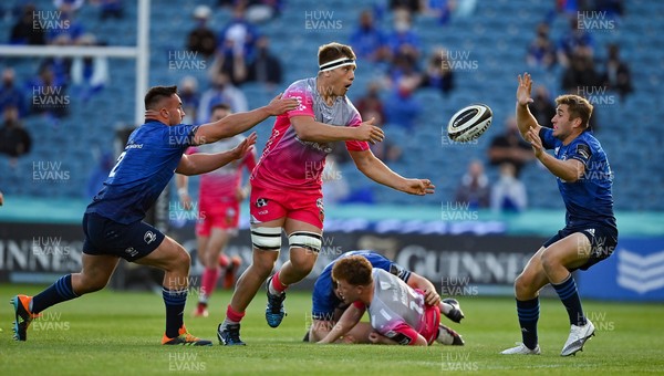 110621 - Leinster v Dragons - Guinness PRO14 Rainbow Cup - Ben Carter of Dragons in action against R�nan Kelleher and Jordan Larmour of Leinster