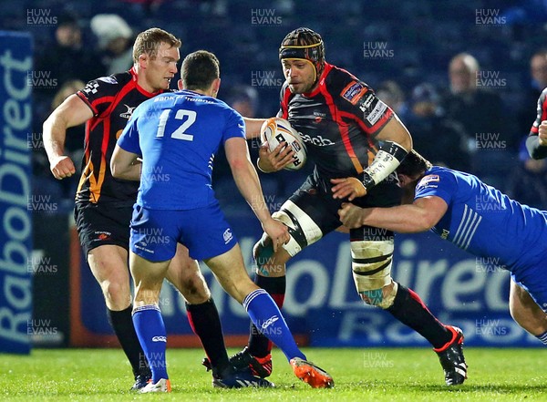 140214 - Leinster v Newport Gwent Dragons - RaboDirect PRO12Dragons' Netani Talei charges at the Leinster defence(c) Huw Evans Picture Agency