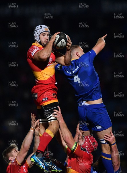 241117 - Leinster v Dragons - Guinness PRO14 -   Ollie Griffiths of Dragons in action against Ross Molony of Leinster