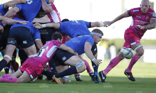 131012 Leinster v Exeter - Heineken Cup - Hadyn Thomas of Exeter attempts the tackle of Jamie Heaslip of Leinster 