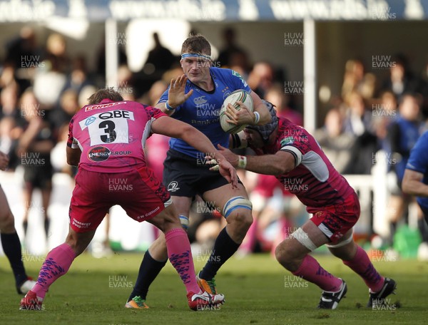 131012 Leinster v Exeter - Heineken Cup - Jamie Heaslip of Leinster is tackled by Carl Rimmer and Dean Mumm of Exeter 