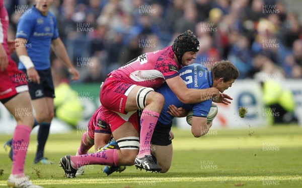 131012 Leinster v Exeter - Heineken Cup - Brian O'Driscoll of Leinster is tackled by Chris Whitehead of Exeter 