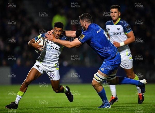 041019 - Leinster and Ospreys - Guinness PRO14 -  Keelan Giles of Ospreys is tackled by Josh Murphy of Leinster 