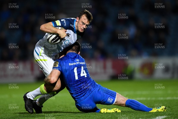 041019 - Leinster and Ospreys - Guinness PRO14 -  Cai Evans of Ospreys is tackled by Rory O'Loughlin of Leinster 