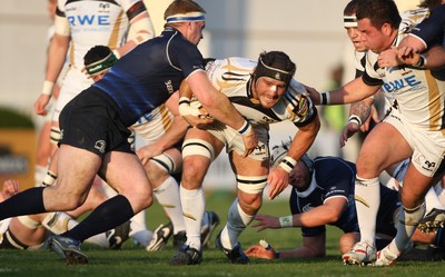 16.04.10 Leinster v Ospreys... Marty Holah of Ospreys tackled by Jamie Heaslip of Leinster. 