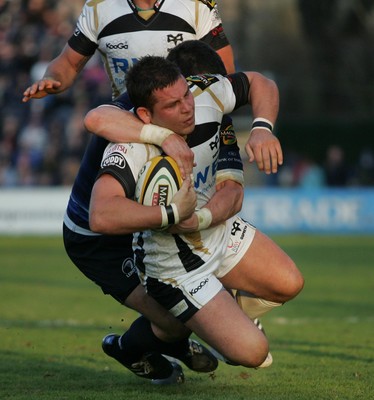 16.04.10 Leinster v Ospreys... Ed Shervington of Ospreys tackled by Shane Jennings of Leinster. 