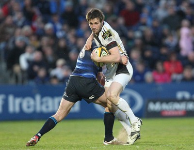 16.04.10 Leinster v Ospreys... Andrew Bishop of Ospreys tackled by Fergus McFadden of Leinster. 