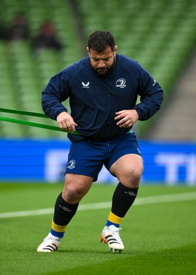 160526 - Leinster v Ospreys - United Rugby Championship - Rabah Slimani of Leinster warms up before the match