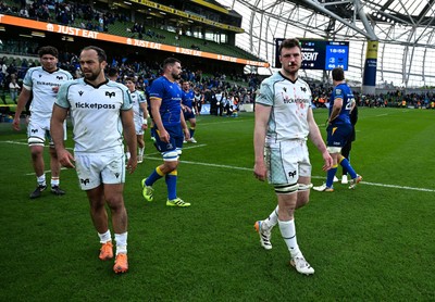 160526 - Leinster v Ospreys - United Rugby Championship - Evardi Boshoff, left, and James Ratti of Ospreys after the match