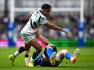 160526 - Leinster v Ospreys - United Rugby Championship - Keelan Giles of Ospreys is tackled by Garry Ringrose of Leinster