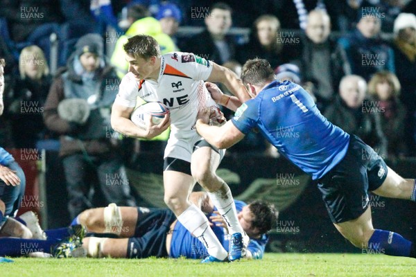 170114 - Leinster v Ospreys - Heineken European Cup - Jeff Hassler of Ospreys tackled by Cian Healy of Leinster