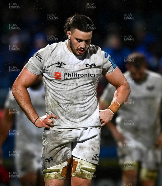 190222 - Leinster v Ospreys - United Rugby Championship - Will Griffiths of Ospreys dejected after conceding a try