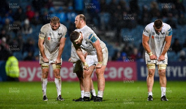 190222 - Leinster v Ospreys - United Rugby Championship - Dejected Ospreys players after the match