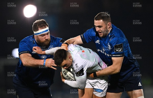 190321 - Leinster v Ospreys - Guinness PRO14 - Dewi Cross of Ospreys is tackled by Michael Bent, left, and Josh Murphy of Leinster