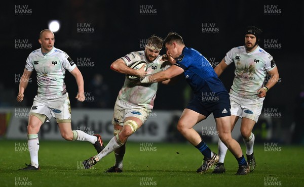 190321 - Leinster v Ospreys - Guinness PRO14 - Will Griffiths of Ospreys is tackled by Dan Sheehan of Leinster