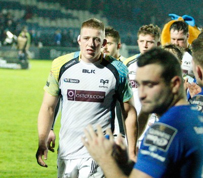 291114 - Leinster v Ospreys - Guinness Pro12 -   Lloyd Peers (Capt) leads his defeated team off the field at the end of the game (c) Huw Evans Agency