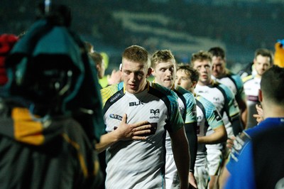 291114 - Leinster v Ospreys - Guinness Pro12 -   Lloyd Peers (Capt) leads his defeated team off the field at the end of the game (c) Huw Evans Agency