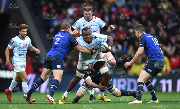 120518 - Leinster v Racing 92 - European Rugby Champions Cup Final - Leone Nakarawa of Racing 92 is tackled by Sean Cronin and Dan Leavy of Leinster
