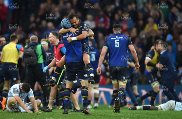 120518 - Leinster v Racing 92 - European Rugby Champions Cup Final - Scott Fardy and Jamison Gibson-Park of Leinster celebrate at full time