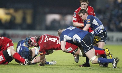 170212 - Leinster v Scarlets - RaboDirect Pro12 -Scarlets' Sione Timani is tackled by Leinster's Damien Browne