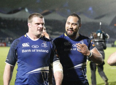 170212 - Leinster v Scarlets - RaboDirect Pro12 -Leinster's Nathan White and Leo Auva'a congratulate each other after the game