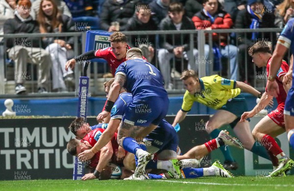 181123 - Leinster v Scarlets - United Rugby Championship - Johnny Williams of Scarlets scores his side's first try
