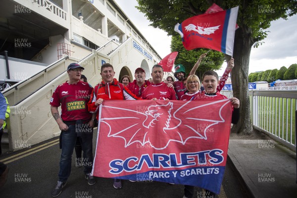 190517 - Leinster v Scarlets - Guinness PRO12 Semi Final - Scarlets fans watch as the team arrives