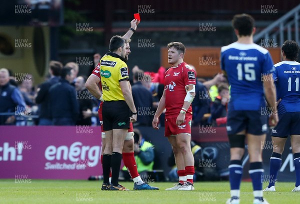 190517 - Leinster v Scarlets - Guinness PRO12 Semi Final - Steff Evans of Scarlets is given a red card by Referee Marius Mitrea