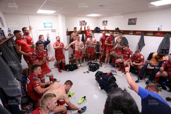 190517 - Leinster v Scarlets - Guinness PRO12 Semi Final - Scarlets celebrate in the changing room after their victory over Leinster