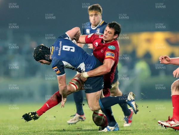 230213 Leinster v Scarlets - RaboDirect Pro 12 - Leinster's Isaac Boss is tackled by Aaron Shingler of Scarlets 