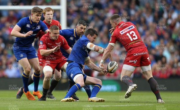 260518 - Leinster v Scarlets - Guinness PRO14 Final - Scott Williams of Scarlets tackles Johnny Sexton of Leinster high which leads to a penalty off which Leinster score a try