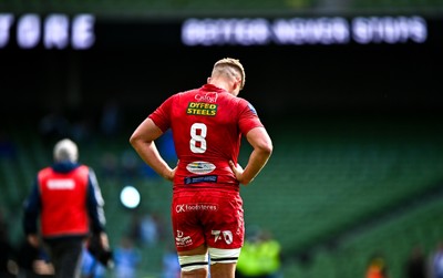 310525 - Leinster v Scarlets - United Rugby Championship Quarter-Final - Taine Plumtree of Scarlets at full time