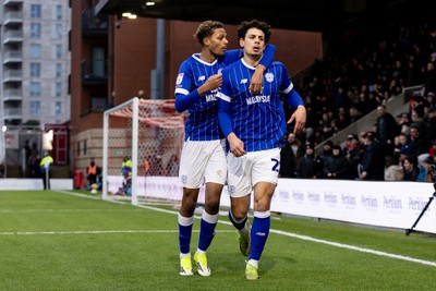 100126 - Leyton Orient v Cardiff City - Sky Bet League 1 - Yousef Salech of Cardiff City celebrates with his teammate Omari Kellyman of Cardiff City after scoring their sides first goal to make it 1 - 1
