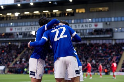 100126 - Leyton Orient v Cardiff City - Sky Bet League 1 - Yousef Salech of Cardiff City celebrates with his teammates after scoring their sides first goal to make it 1 - 1