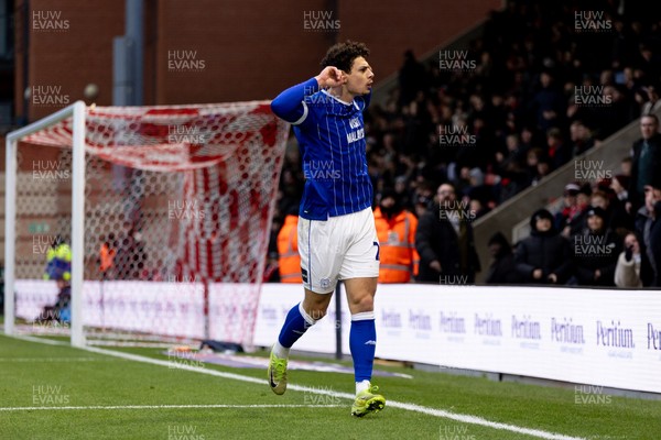 100126 - Leyton Orient v Cardiff City - Sky Bet League 1 - Yousef Salech of Cardiff City celebrates after scoring their sides first goal to make it 1 - 1