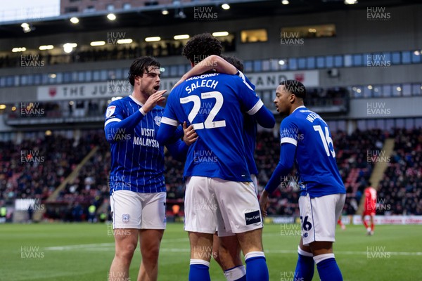 100126 - Leyton Orient v Cardiff City - Sky Bet League 1 - Yousef Salech of Cardiff City celebrates with his teammates after scoring their sides first goal to make it 1 - 1
