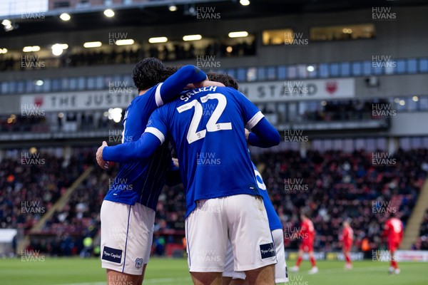 100126 - Leyton Orient v Cardiff City - Sky Bet League 1 - Yousef Salech of Cardiff City celebrates with his teammates after scoring their sides first goal to make it 1 - 1