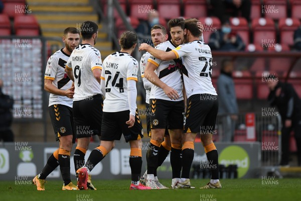 121220 - Leyton Orient v Newport County - Sky Bet League 2 - Jamie Proctor of Newport County celebrates scoring the opening goal
