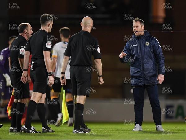 121220 - Leyton Orient v Newport County - Sky Bet League 2 - Newport County manager Michael Flynn speaks to the officials at the end of the game
