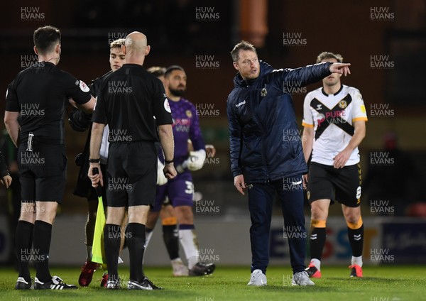 121220 - Leyton Orient v Newport County - Sky Bet League 2 - Newport County manager Michael Flynn speaks to the officials at the end of the game